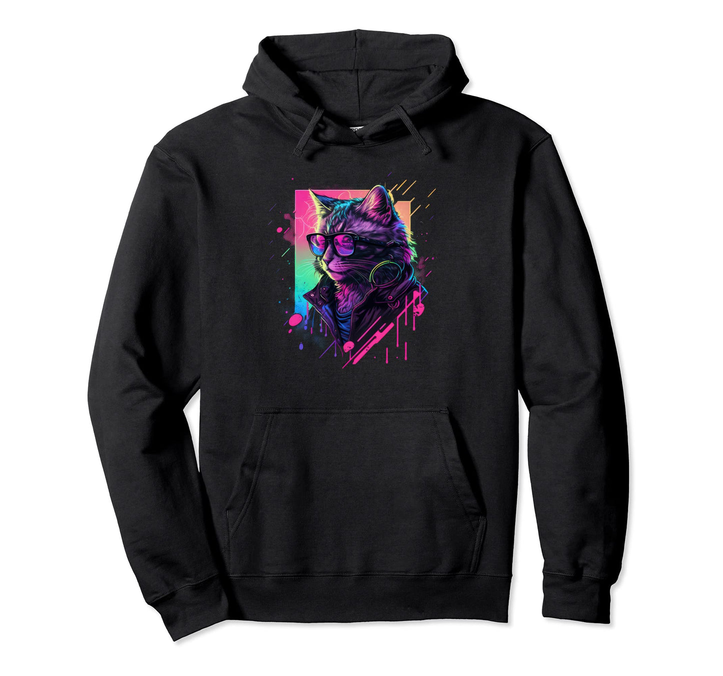 Synthwave Aesthetic Cat Vaporwave Cat Funny Hoodie - Unique Graphic Unisex - T-Shirt, Sweatshirt, Hoodie