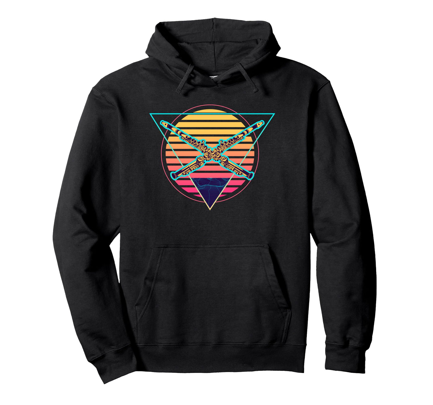 Futuristic Flutist Synthwave Hoodie - Casual Everyday Wear Men Women - T-Shirt, Sweatshirt, Hoodie