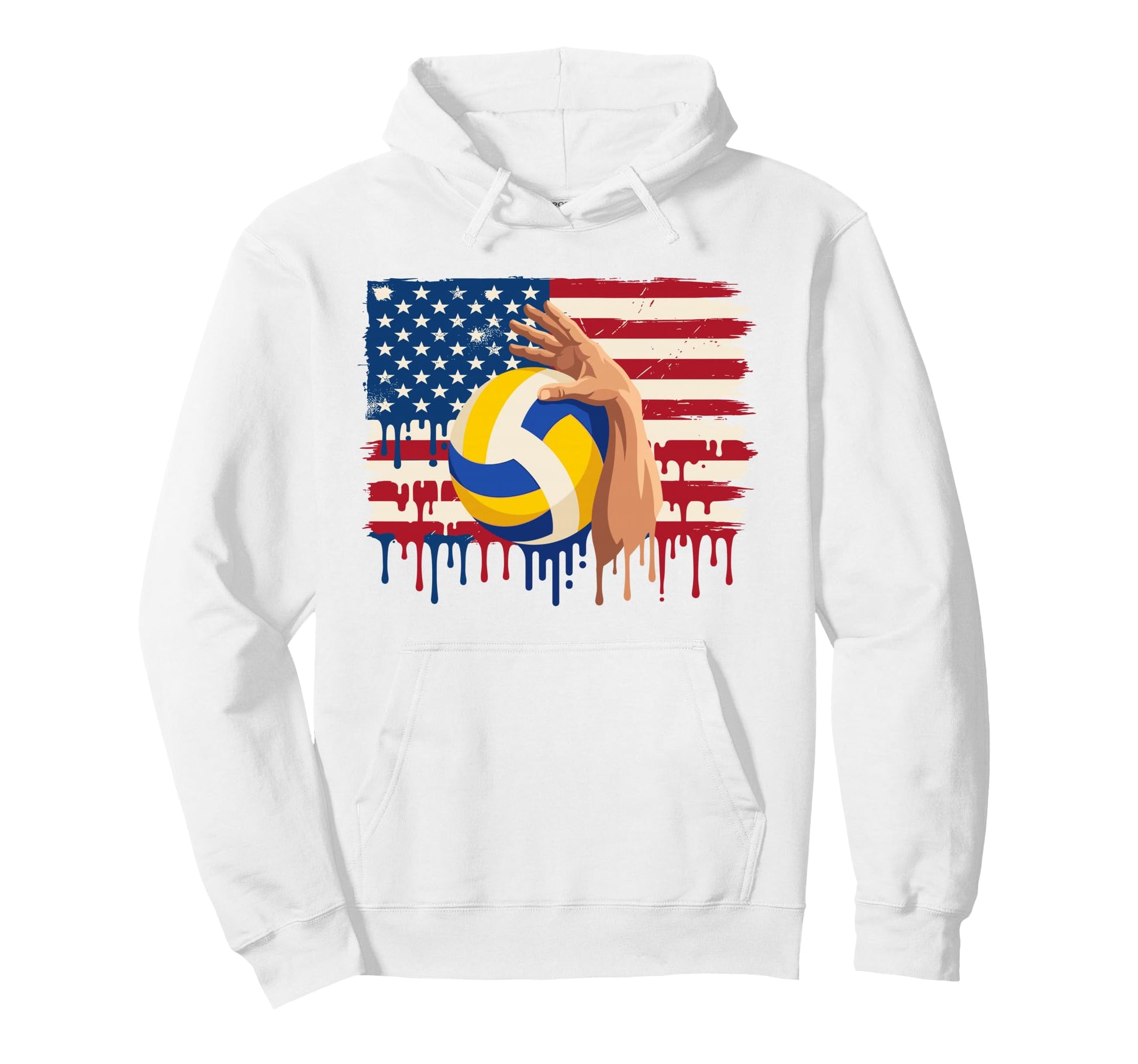 Volleyball American Flag Dripping Ice Hoodie - Graphic Print Men Women - T-Shirt, Sweatshirt, Hoodie