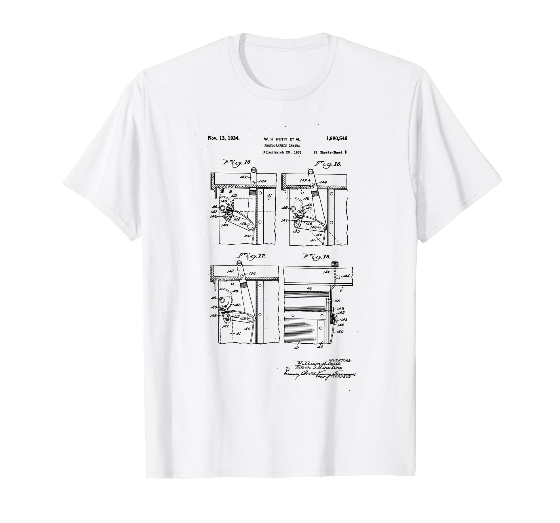 Camera Photographic Patent 1934 Drawing T-Shirt - Graphic Print for Adults - T-Shirt, Sweatshirt, Hoodie