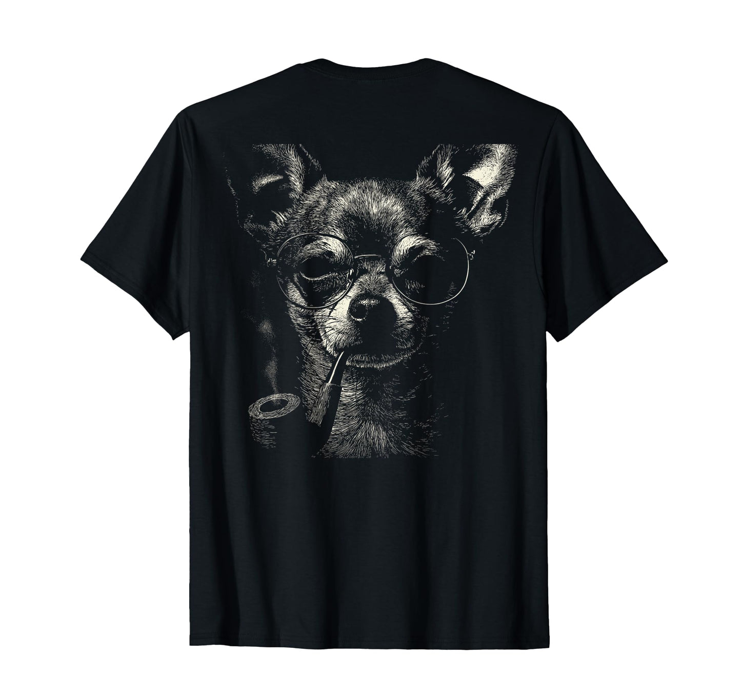 Chihuahua Smoking Pipe Glasses Grunge T-Shirt - Custom Art Print Unisex - T-Shirt, Sweatshirt, Hoodie