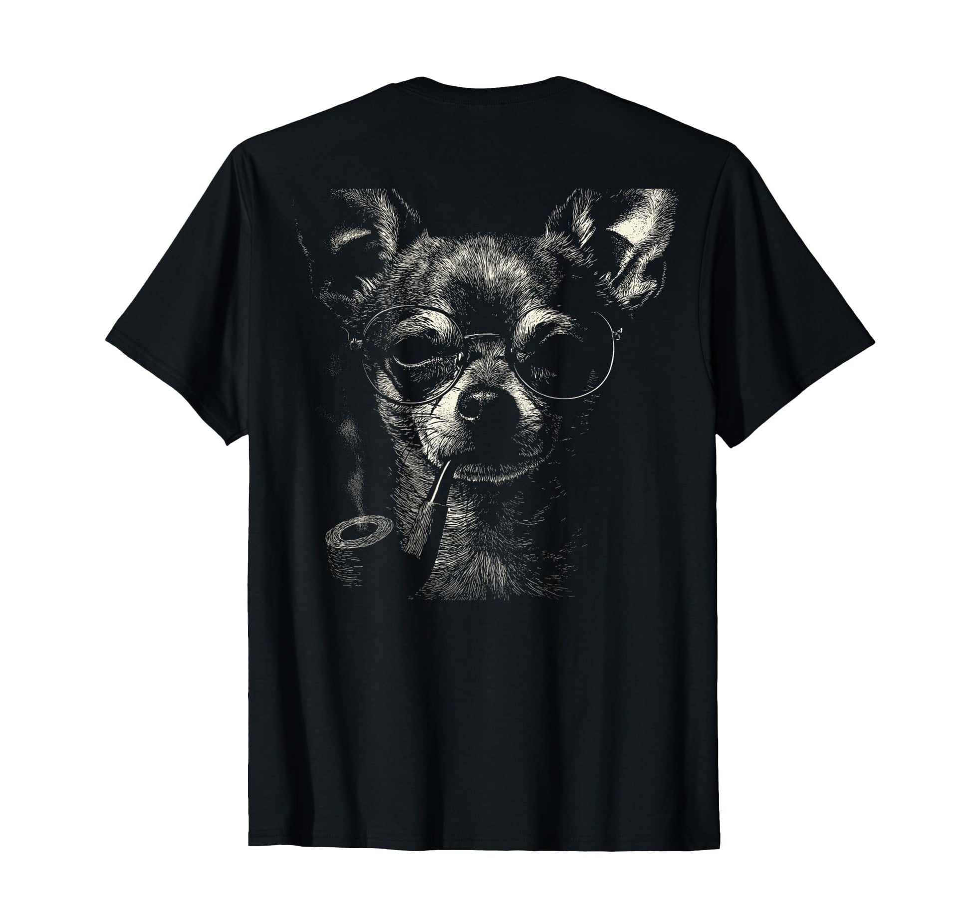 Chihuahua Smoking Pipe Glasses Grunge T-Shirt - Custom Art Print Unisex - T-Shirt, Sweatshirt, Hoodie
