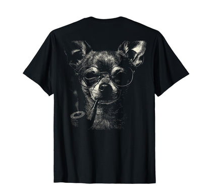 Chihuahua Smoking Pipe Glasses Grunge T-Shirt - Custom Art Print Unisex - T-Shirt, Sweatshirt, Hoodie
