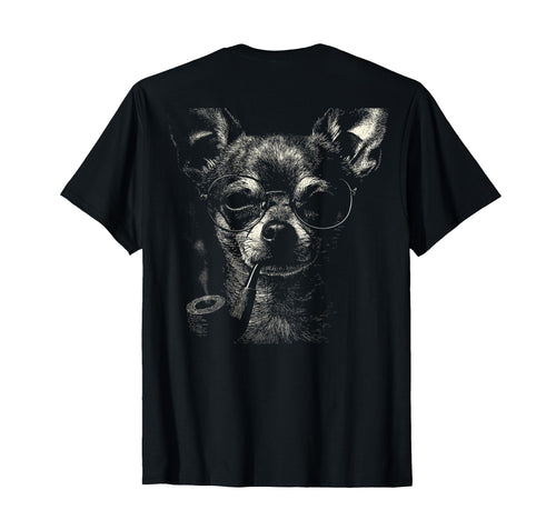 Chihuahua Smoking Pipe Glasses Grunge T-Shirt - Custom Art Print Unisex - T-Shirt, Sweatshirt, Hoodie