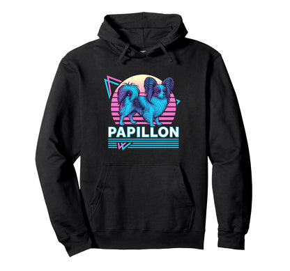 Papillon Dog Synthwave Aesthetic Dog Hoodie - Aesthetic Graphic for Adults - T-Shirt, Sweatshirt, Hoodie