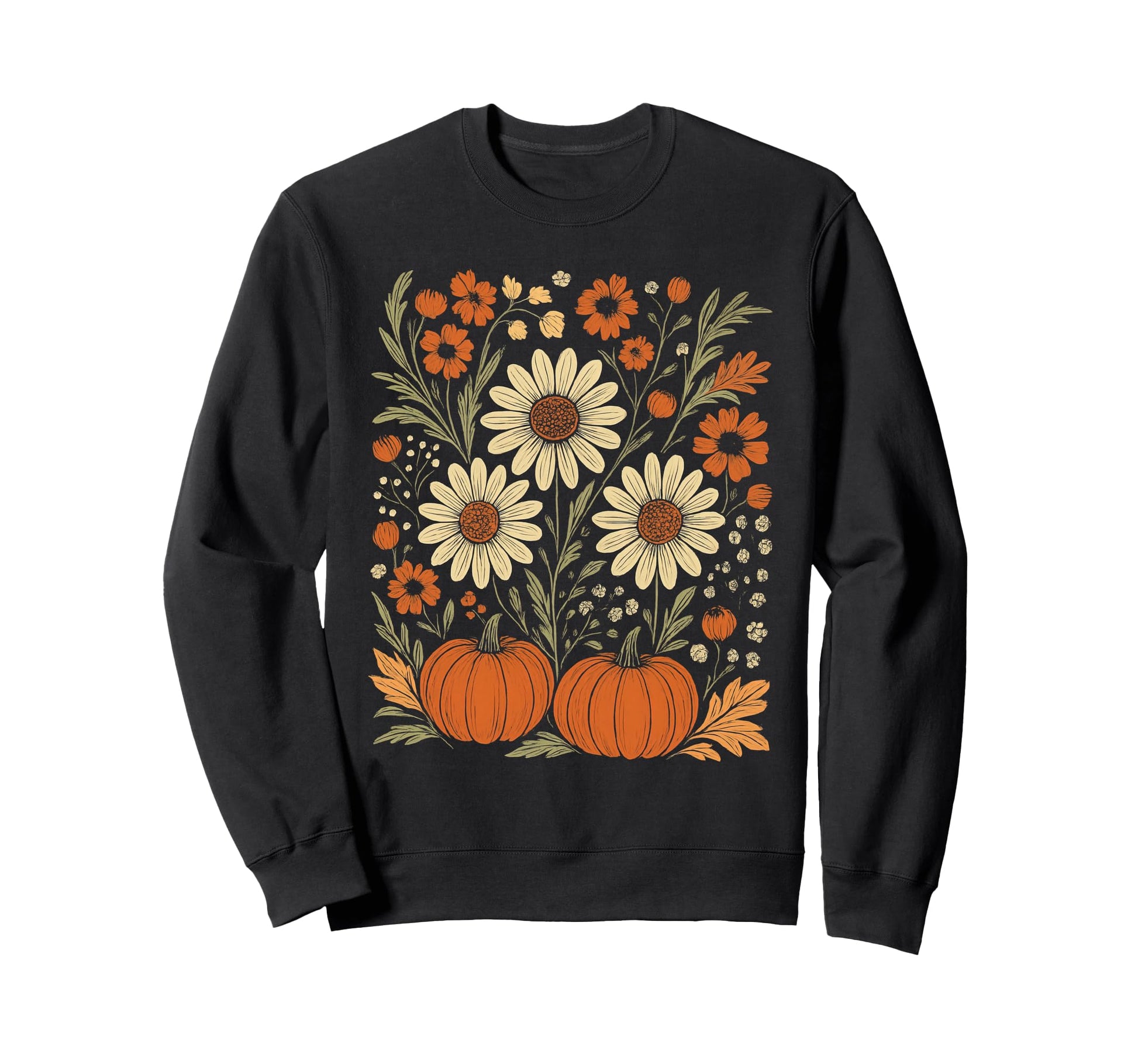 Floral Pumpkin Fall Boho Sweatshirt - Custom Art Print for Adults - T-Shirt, Sweatshirt, Hoodie