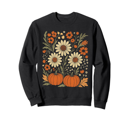 Floral Pumpkin Fall Boho Sweatshirt - Custom Art Print for Adults - T-Shirt, Sweatshirt, Hoodie