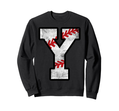 Distressed Baseball Letter Y Sweatshirt - Fun Novelty Design Men Women - T-Shirt, Sweatshirt, Hoodie