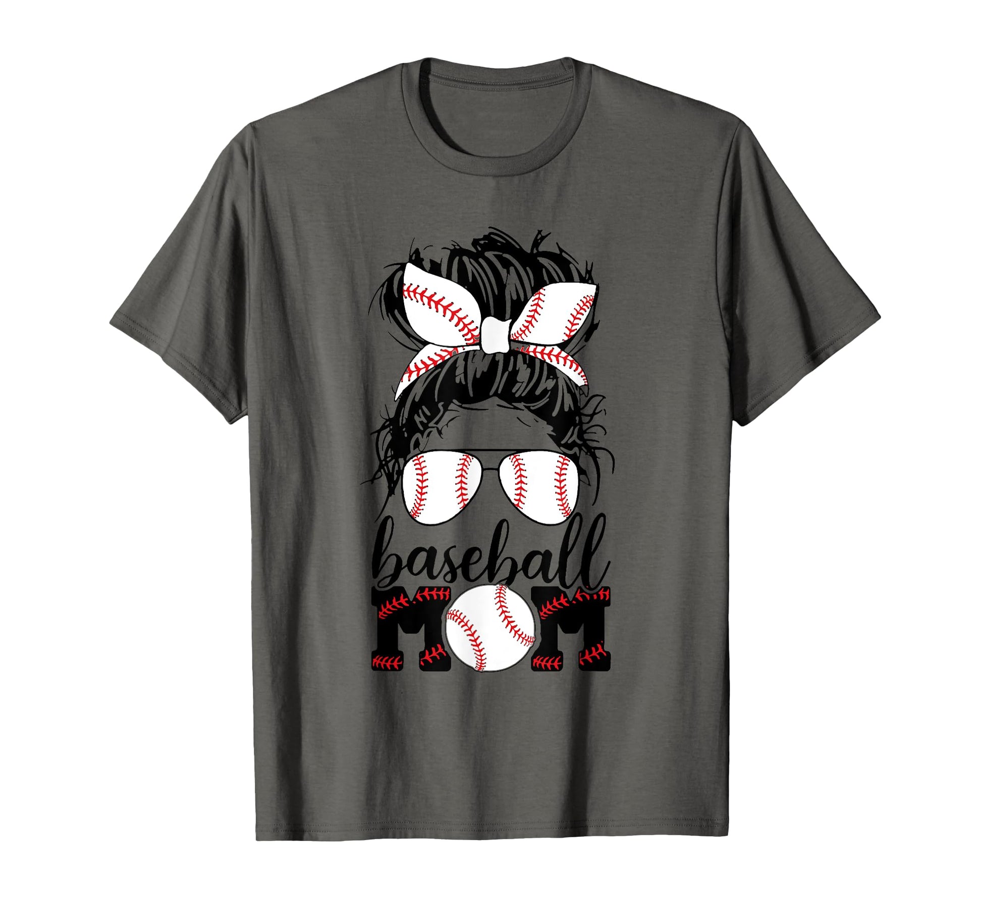 Mom Life Baseball Mom Messy Bun T-Shirt - Custom Art Print for Adults - T-Shirt, Sweatshirt, Hoodie