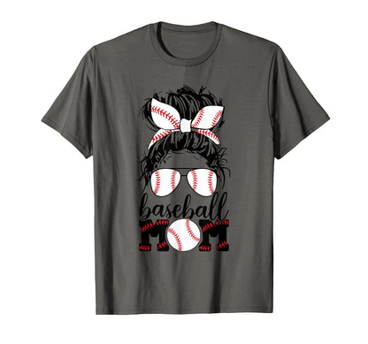 Mom Life Baseball Mom Messy Bun T-Shirt - Custom Art Print for Adults - T-Shirt, Sweatshirt, Hoodie