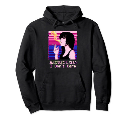 Vaporwave I Dont Care Japanese Sad Anime Hoodie - Graphic Print Men Women - T-Shirt, Sweatshirt, Hoodie