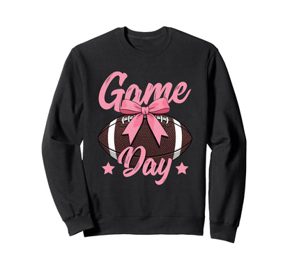 Game Day Football Mom Football Bow Sweatshirt - Fun Novelty Design Unisex - T-Shirt, Sweatshirt, Hoodie