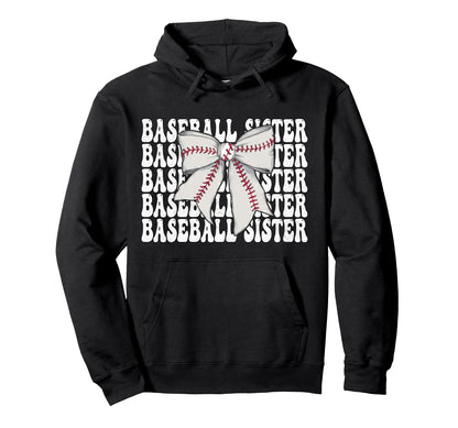 Baseball Sister Baseball Coquette Bow Hoodie - Unique Graphic Men Women - T-Shirt, Sweatshirt, Hoodie