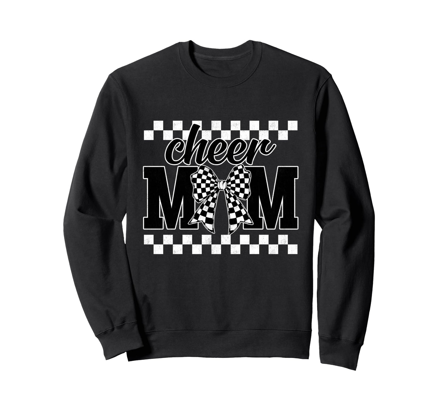 Cheer Mom Checkered Coquette Bow Sweatshirt - Custom Art Print Men Women - T-Shirt, Sweatshirt, Hoodie