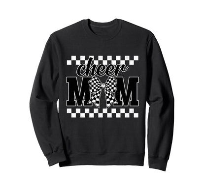 Cheer Mom Checkered Coquette Bow Sweatshirt - Custom Art Print Men Women - T-Shirt, Sweatshirt, Hoodie