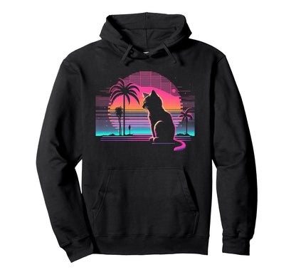 Cat Vaporwave Retrowave Aesthetic Hoodie - Unique Graphic Men Women - T-Shirt, Sweatshirt, Hoodie