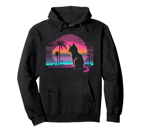 Cat Vaporwave Retrowave Aesthetic Hoodie - Unique Graphic Men Women - T-Shirt, Sweatshirt, Hoodie