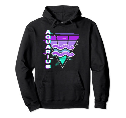 Aquarius Zodiac Sign Vaporwave Aesthetics Hoodie - Novelty Apparel Unisex - T-Shirt, Sweatshirt, Hoodie