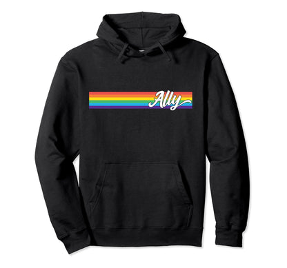 Proud Ally Rainbow Flag Pride Month Hoodie - Unique Graphic for Adults - T-Shirt, Sweatshirt, Hoodie