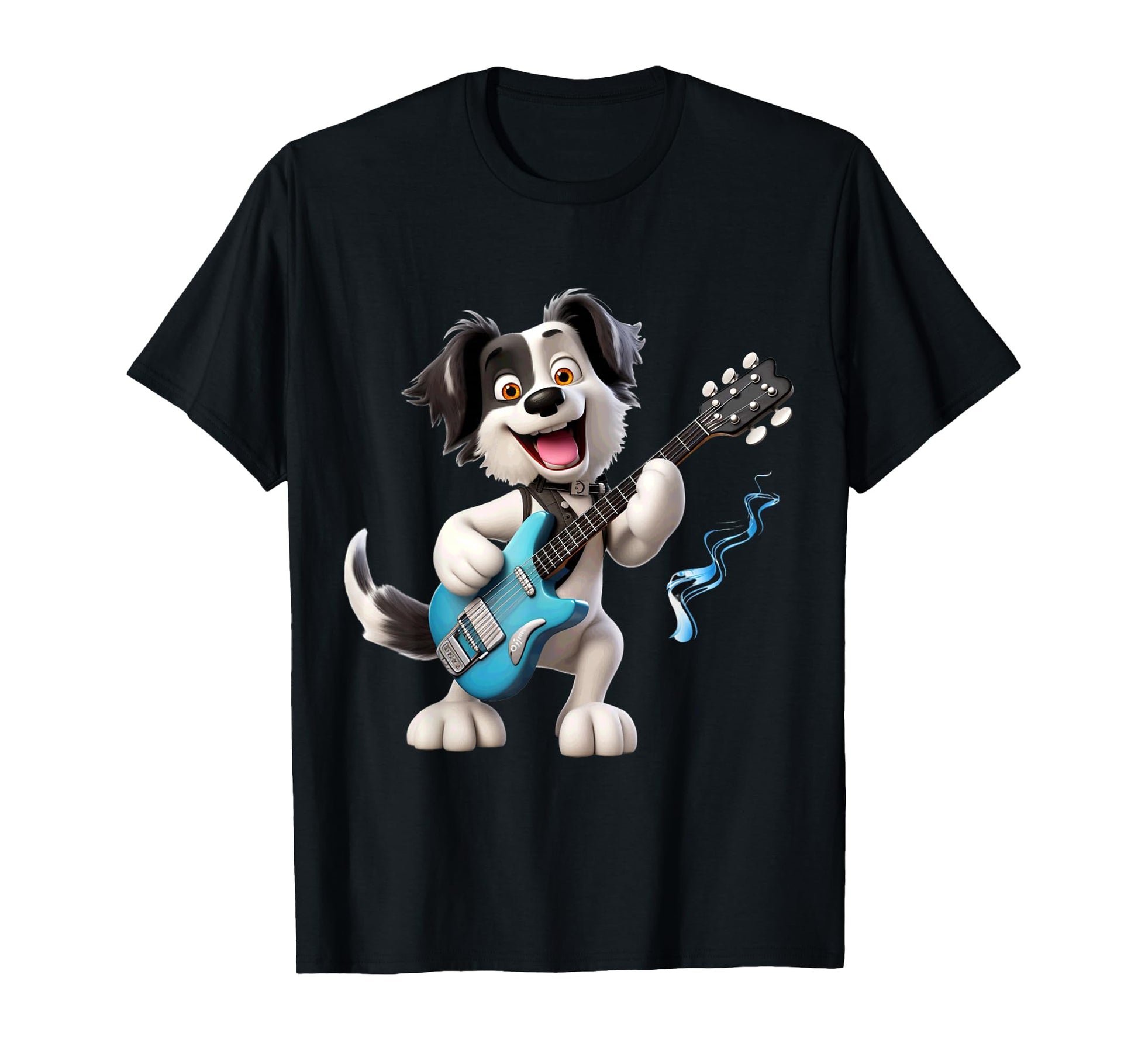 Cartoon Dog Rocker Playing Electric T-Shirt - Unique Graphic for Adults - T-Shirt, Sweatshirt, Hoodie