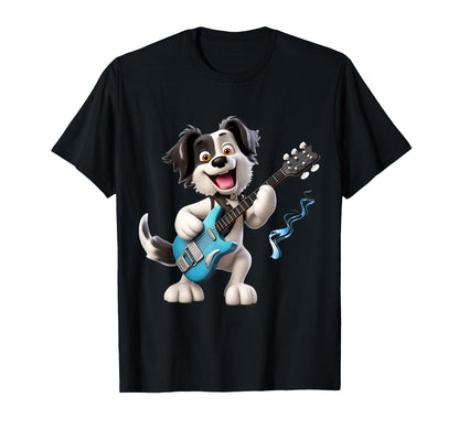 Cartoon Dog Rocker Playing Electric T-Shirt - Unique Graphic for Adults - T-Shirt, Sweatshirt, Hoodie