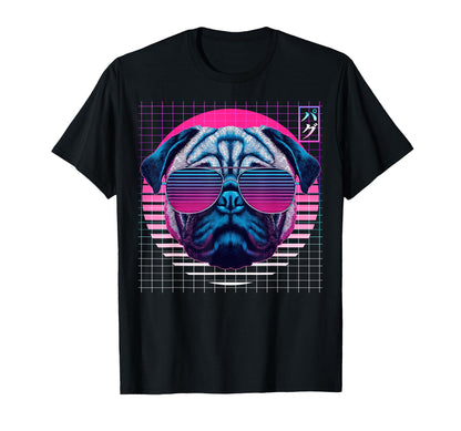 Pug Sunglasses Dog Vaporwave T-Shirt - Casual Everyday Wear Unisex - T-Shirt, Sweatshirt, Hoodie