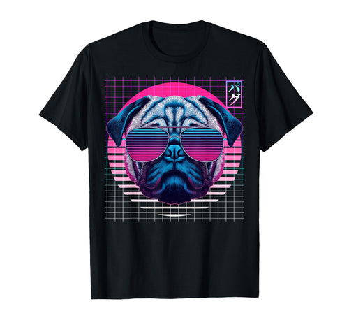 Pug Sunglasses Dog Vaporwave T-Shirt - Casual Everyday Wear Unisex - T-Shirt, Sweatshirt, Hoodie