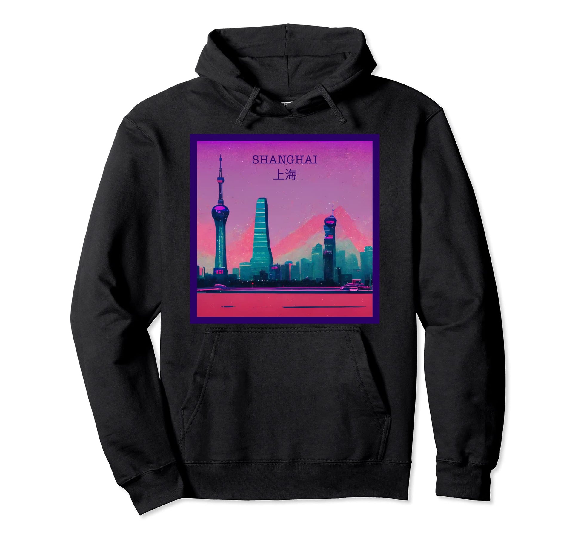 Vaporwave City Shanghai Aesthetic Purple Hoodie - Streetwear Style Unisex - T-Shirt, Sweatshirt, Hoodie