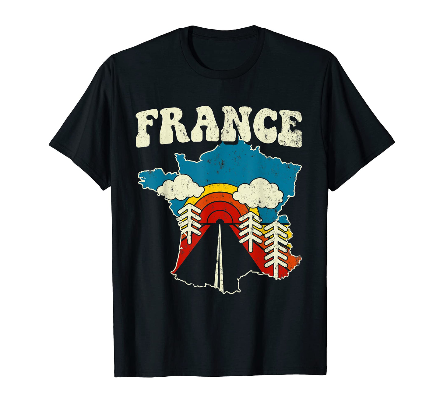 France Country State Rainbow Hippie 70S T-Shirt - Minimalist Print Unisex - T-Shirt, Sweatshirt, Hoodie