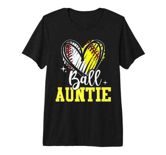 Ball Auntie Softball Baseball Auntie Heart T-Shirt - Graphic Print Unisex - T-Shirt, Sweatshirt, Hoodie