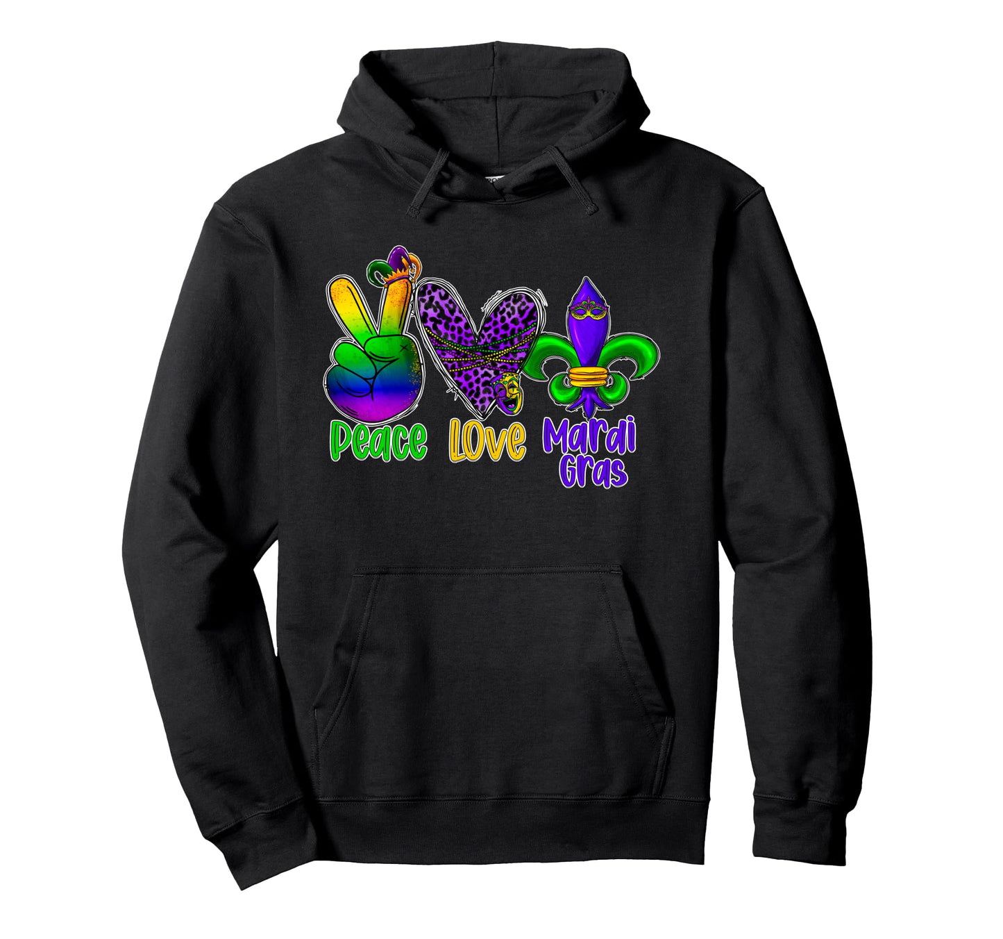 Peace Love Mardi Gras Hoodie - Custom Art Print for Adults - T-Shirt, Sweatshirt, Hoodie