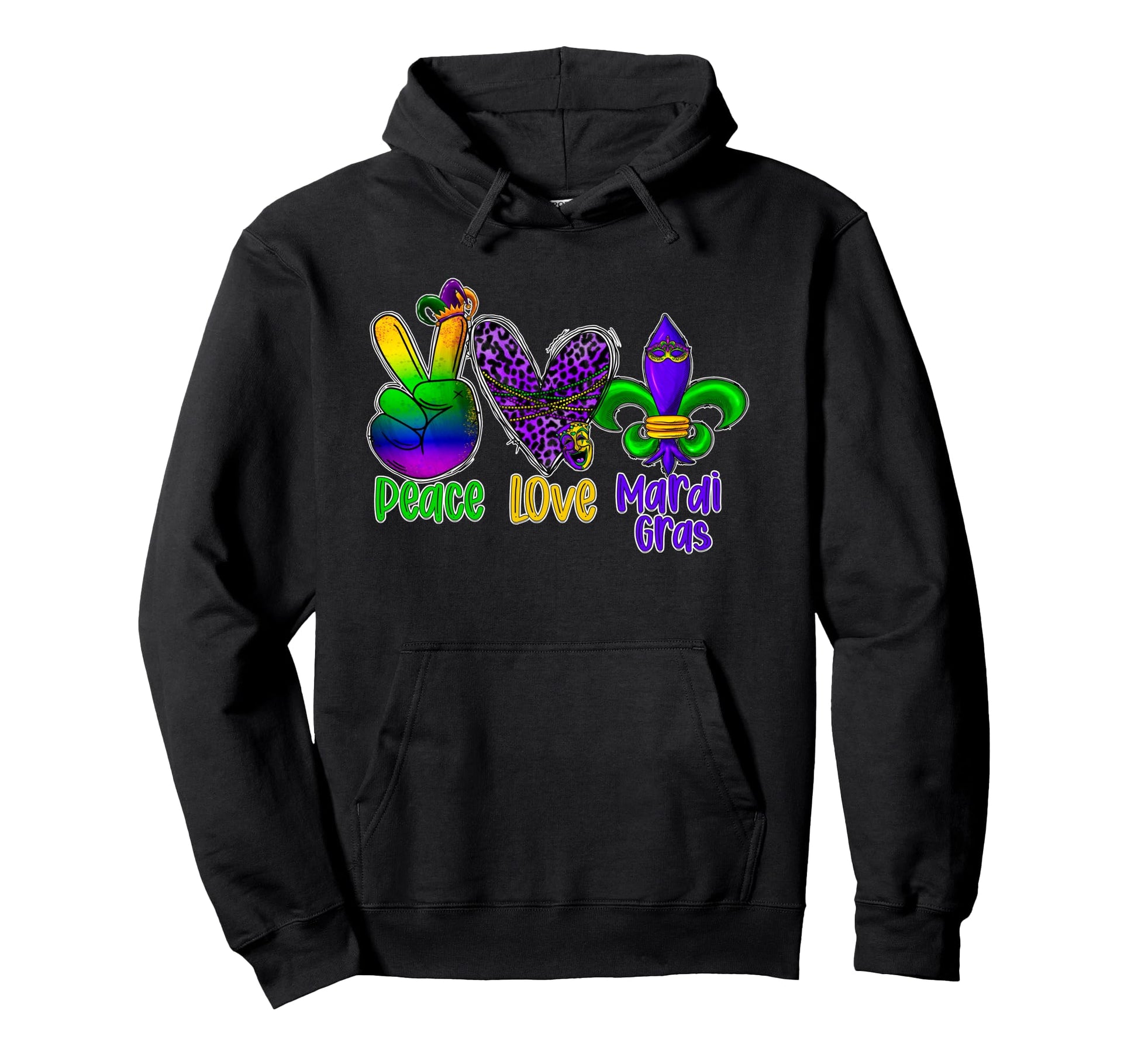 Peace Love Mardi Gras Hoodie - Custom Art Print for Adults - T-Shirt, Sweatshirt, Hoodie