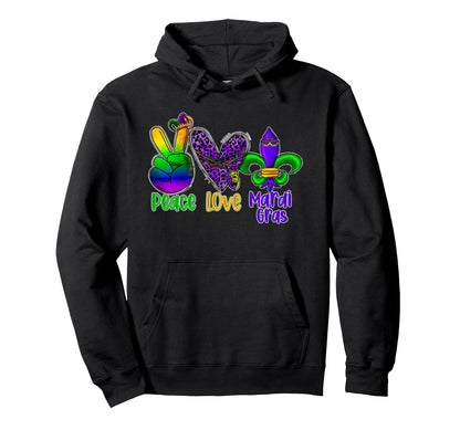 Peace Love Mardi Gras Hoodie - Custom Art Print for Adults - T-Shirt, Sweatshirt, Hoodie