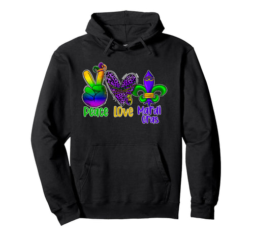 Peace Love Mardi Gras Hoodie - Custom Art Print for Adults - T-Shirt, Sweatshirt, Hoodie