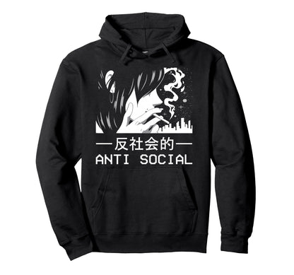 Japanese Aesthetic Antisocial Anime Sad Hoodie - Aesthetic Graphic Unisex - T-Shirt, Sweatshirt, Hoodie