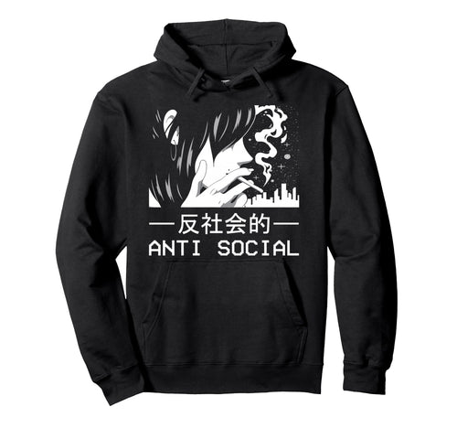 Japanese Aesthetic Antisocial Anime Sad Hoodie - Aesthetic Graphic Unisex - T-Shirt, Sweatshirt, Hoodie