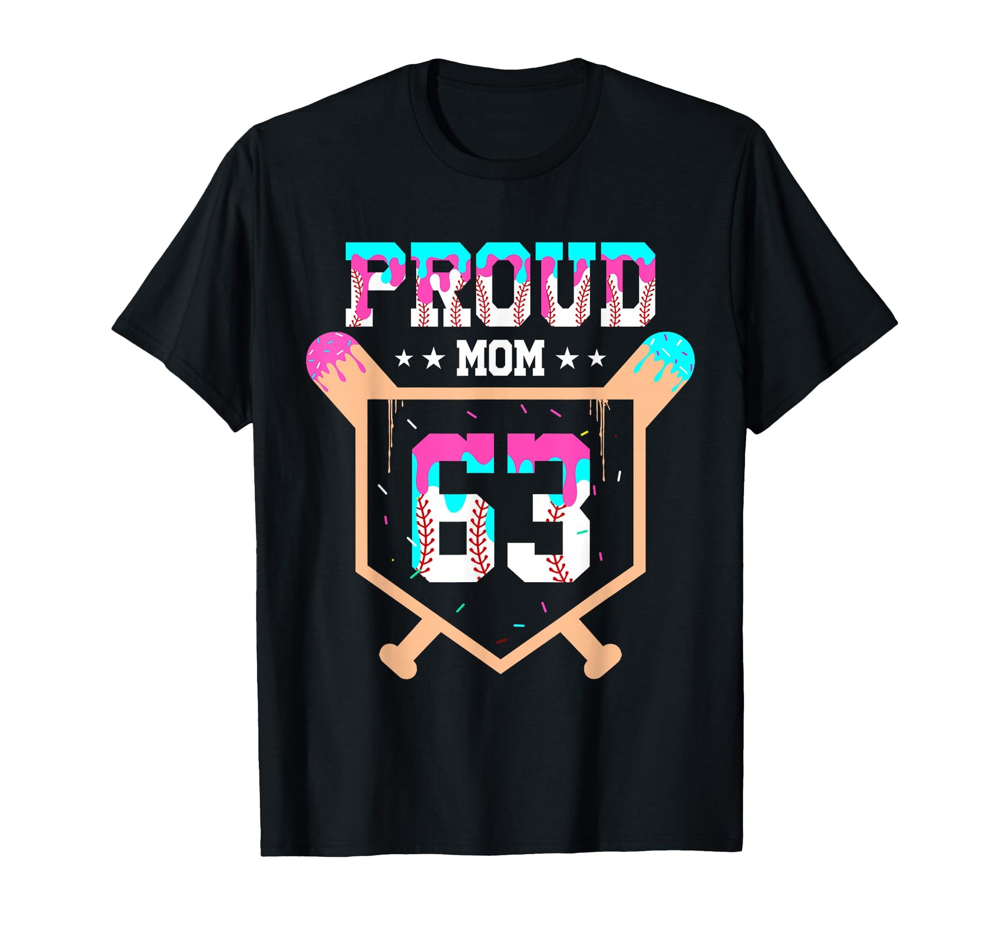 Proud Mom Baseball Player Number 63 Ice T-Shirt - Trendy Graphic Unisex - T-Shirt, Sweatshirt, Hoodie