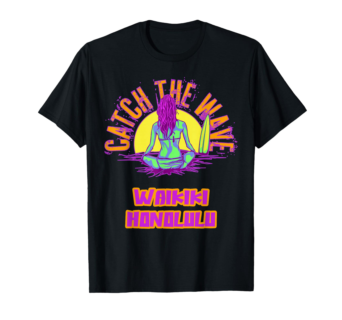 Waikiki Honolulu Surfing Vaporwave T-Shirt - Trendy Graphic for Adults - T-Shirt, Sweatshirt, Hoodie