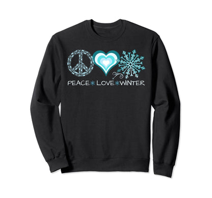 Peace Love Winter Snowflake Sweatshirt - Unique Graphic Unisex - T-Shirt, Sweatshirt, Hoodie
