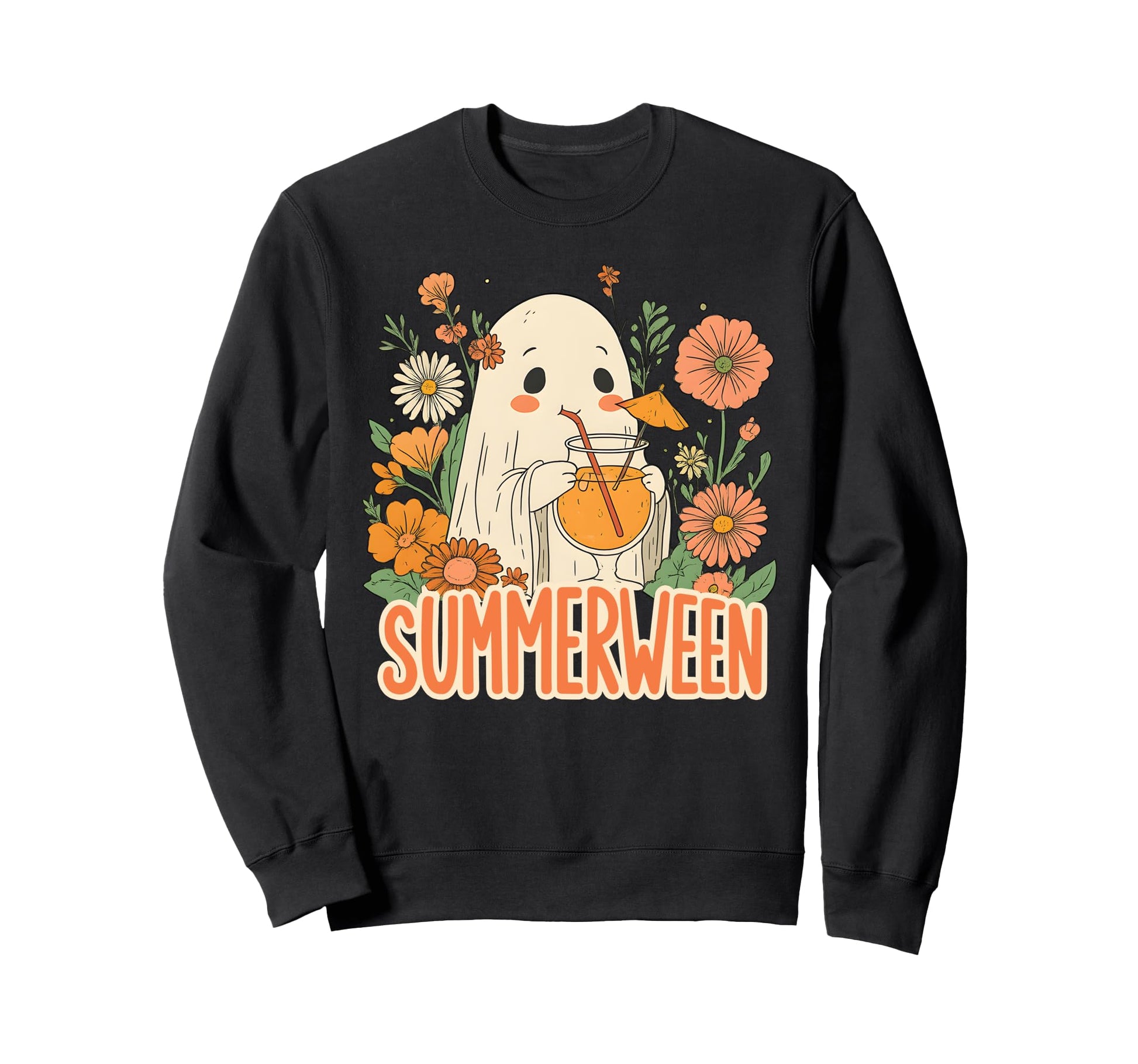 Summerween Ghost Boho Floral Summer Sweatshirt - Trendy Graphic Men Women - T-Shirt, Sweatshirt, Hoodie