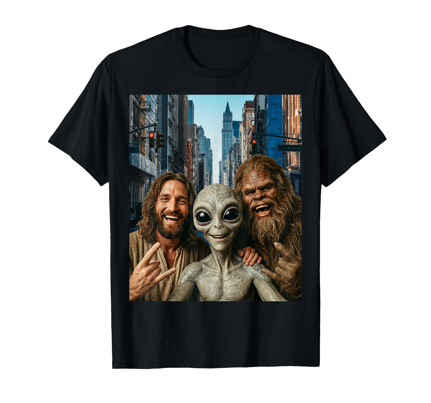 Funny Bigfoot Alien Jesus Rock Hand T-Shirt - Custom Art Print for Adults - T-Shirt, Sweatshirt, Hoodie