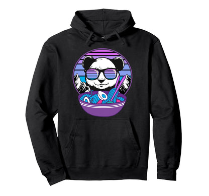 Ramen Bowl Panda Retrowave Sunset 80S Hoodie - Aesthetic Graphic Men Women - T-Shirt, Sweatshirt, Hoodie