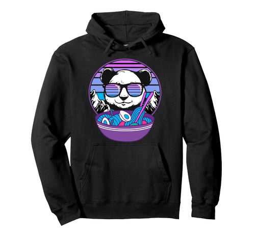 Ramen Bowl Panda Retrowave Sunset 80S Hoodie - Aesthetic Graphic Men Women - T-Shirt, Sweatshirt, Hoodie