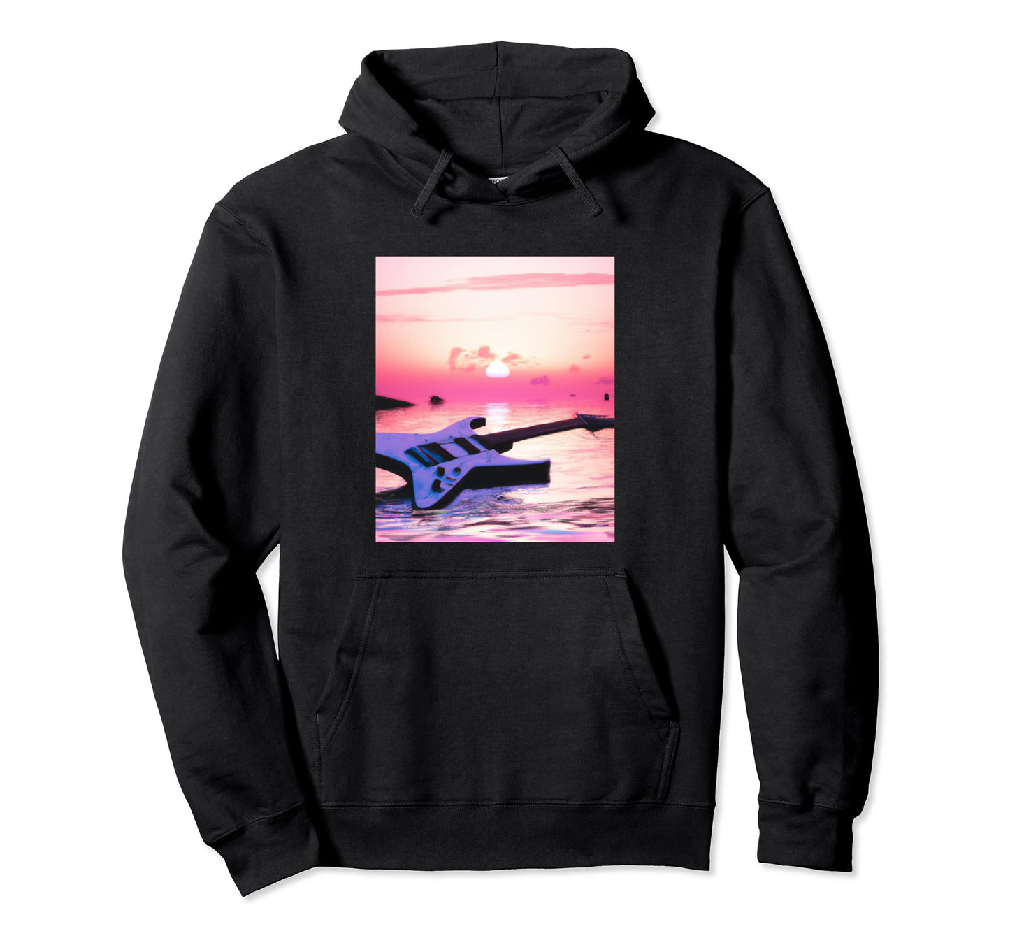 Vaporwave Guitar Synthwave Sunset E Hoodie - Casual Everyday Wear Unisex - T-Shirt, Sweatshirt, Hoodie