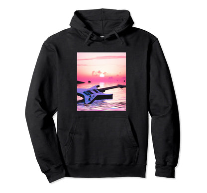 Vaporwave Guitar Synthwave Sunset E Hoodie - Casual Everyday Wear Unisex - T-Shirt, Sweatshirt, Hoodie