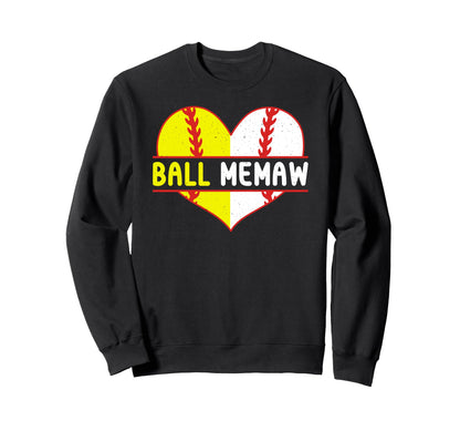 Ball Memaw Heart Baseball Softball Sweatshirt - Trendy Graphic Unisex - T-Shirt, Sweatshirt, Hoodie