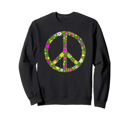 Peace Symbol Flowers Floral Boho Sweatshirt - Unique Graphic for Adults - T-Shirt, Sweatshirt, Hoodie