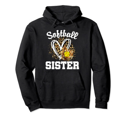 Softball Sister Leopard Heart Hoodie - Trendy Graphic for Adults - T-Shirt, Sweatshirt, Hoodie
