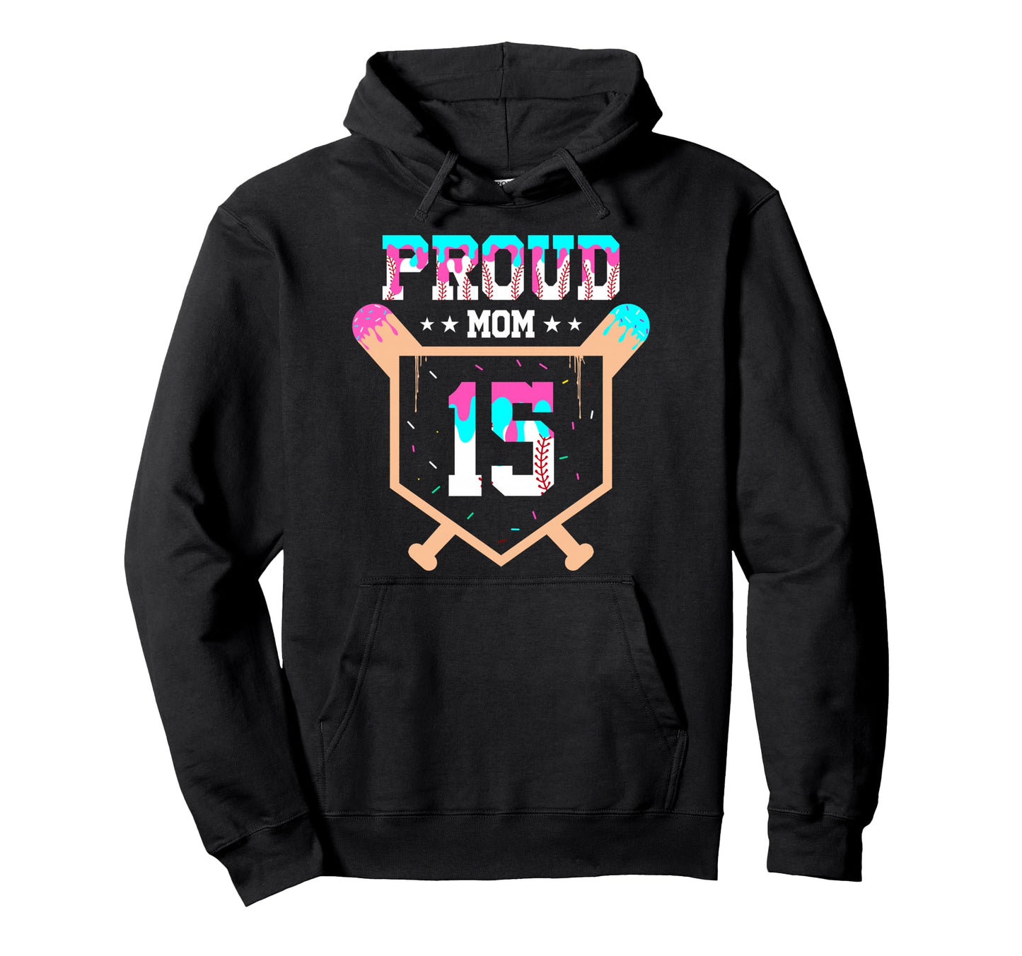 Proud Mom Baseball Player Number 15 Hoodie - Minimalist Print for Adults - T-Shirt, Sweatshirt, Hoodie