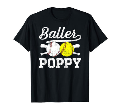 Baller Poppy Proud Softball Baseball T-Shirt - Unique Graphic for Adults - T-Shirt, Sweatshirt, Hoodie